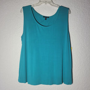 NWOT Eileen Fisher Women's 100% Silk Scoop Neck Sleeveless Tank Top Blue Size 1X